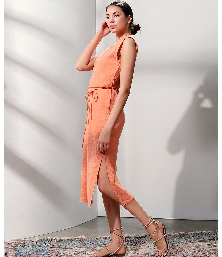 Every Jewel Neck Tie Waist Sleeveless Knit Blouson Dress