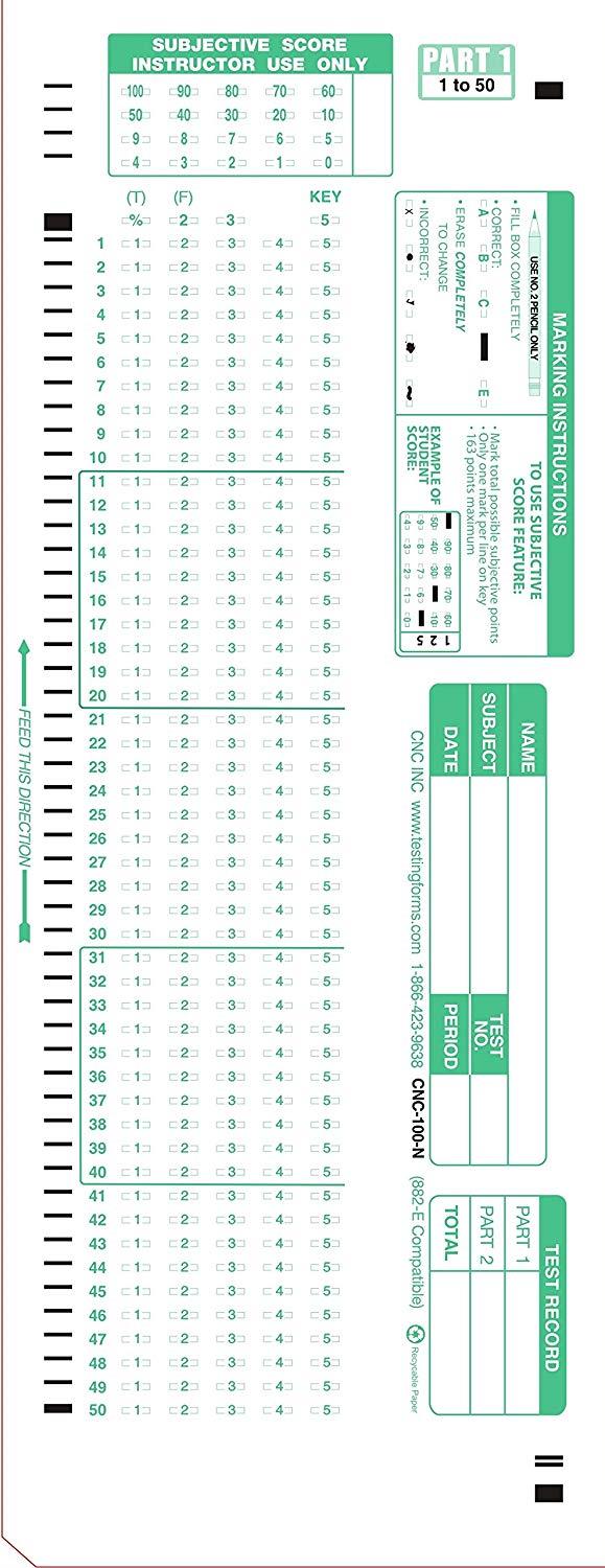TEST-100N 882-NE 100 Question Compatible Testing Forms (500 Sheet Pack)