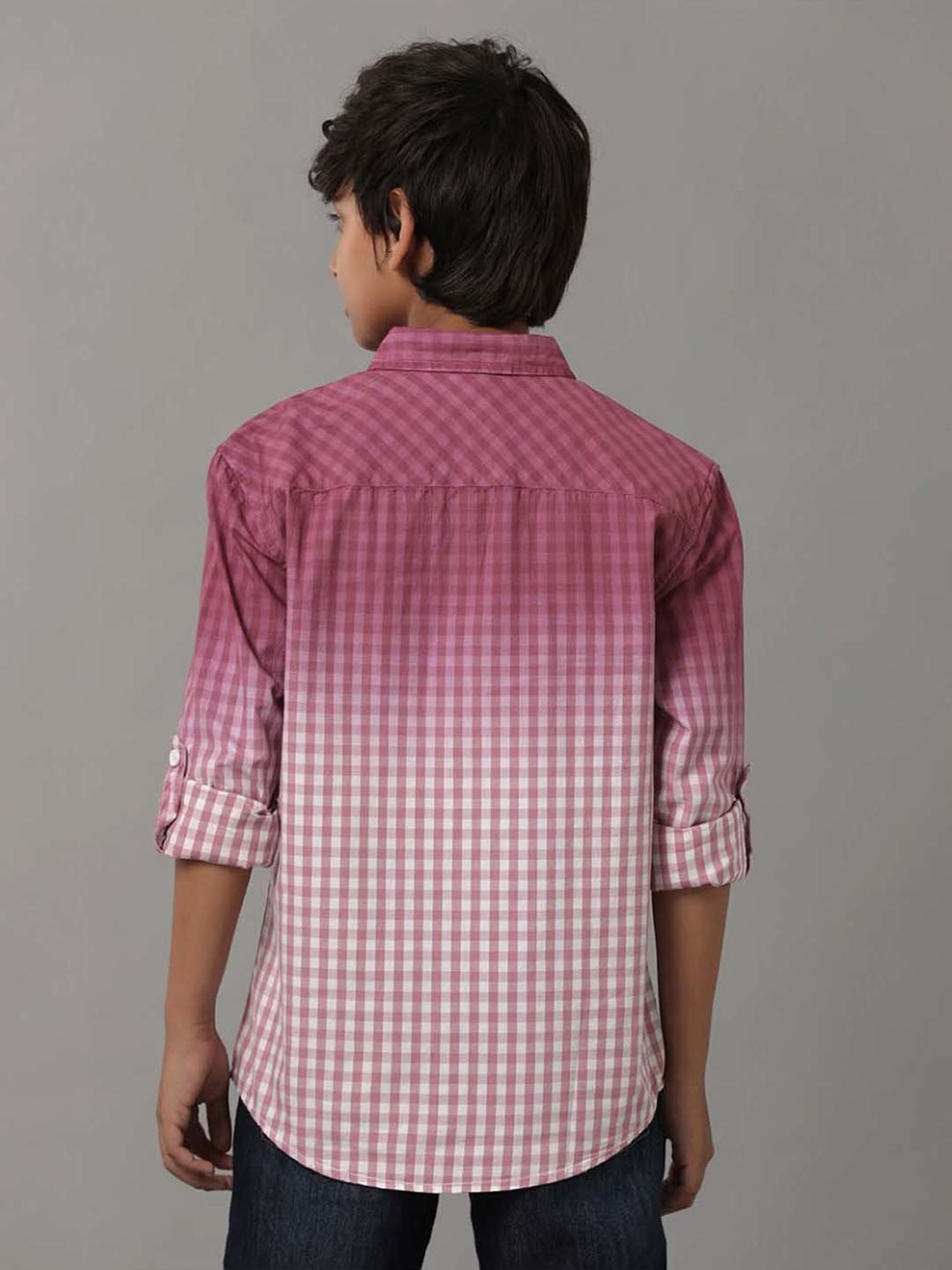 Under Fourteen Only Kids Pink Cotton Chequered Full Sleeves Shirt