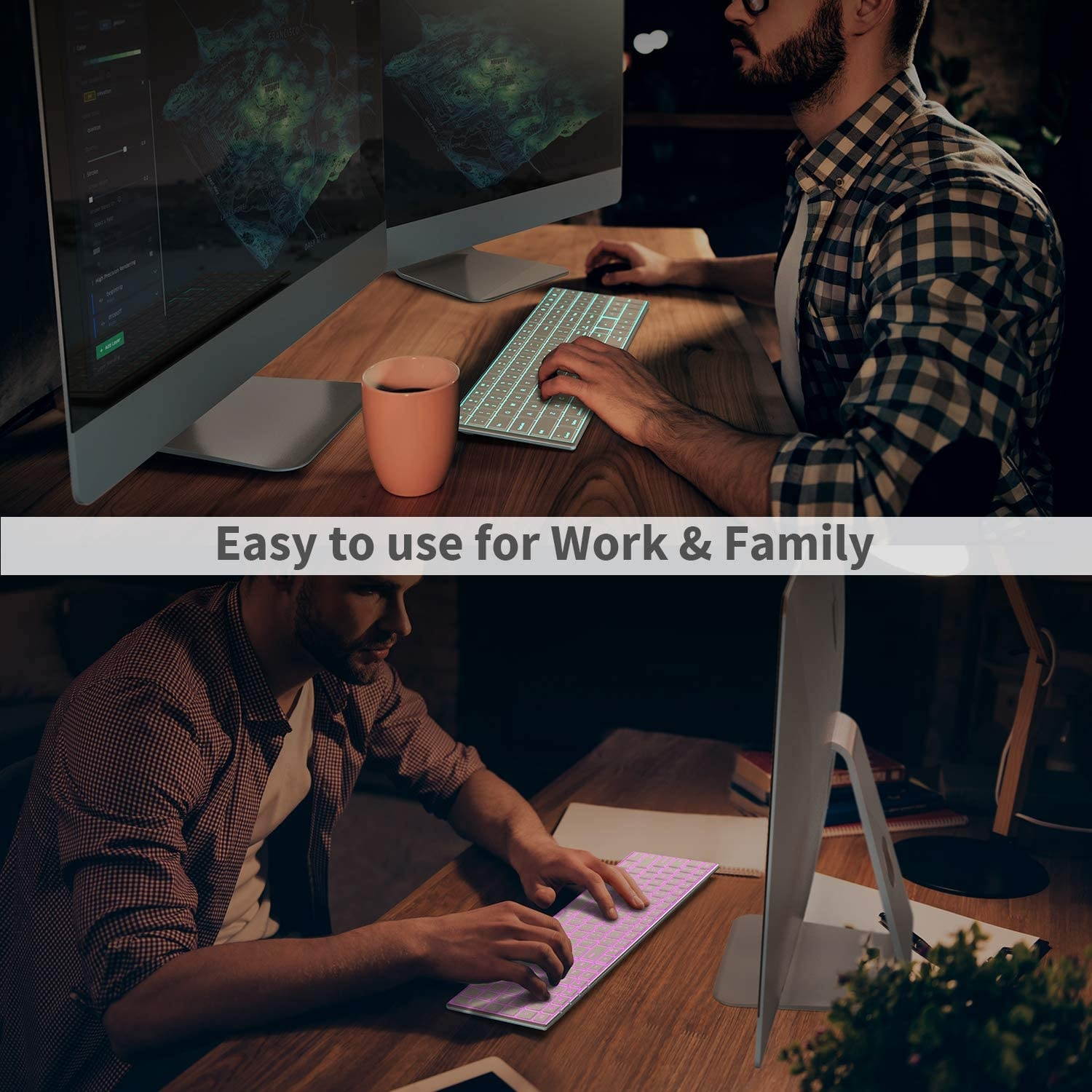 Multi-Device Backlit Bluetooth Keyboard for Mac,Jelly Comb Altra Slim 7 Color Illuminated Rechargeable Keyboard (Packaging May Vary)