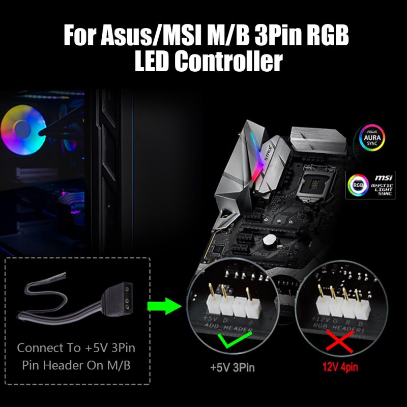 12way 5V RGB LED Splitter Hub with PMMA Case and Magnetic standoff for ASUS/MSI 5V 3pin LED controller