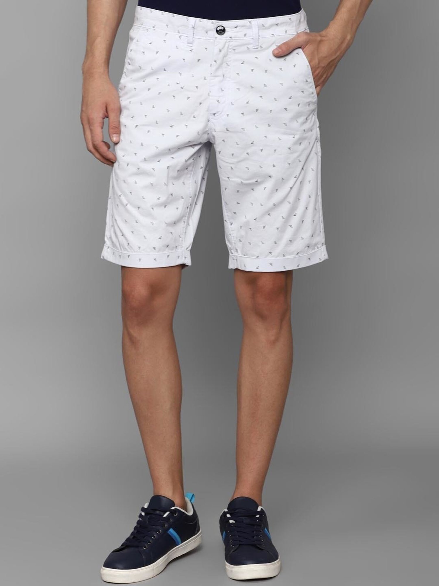 Allen Solly White Cotton Slim Fit Printed Shorts