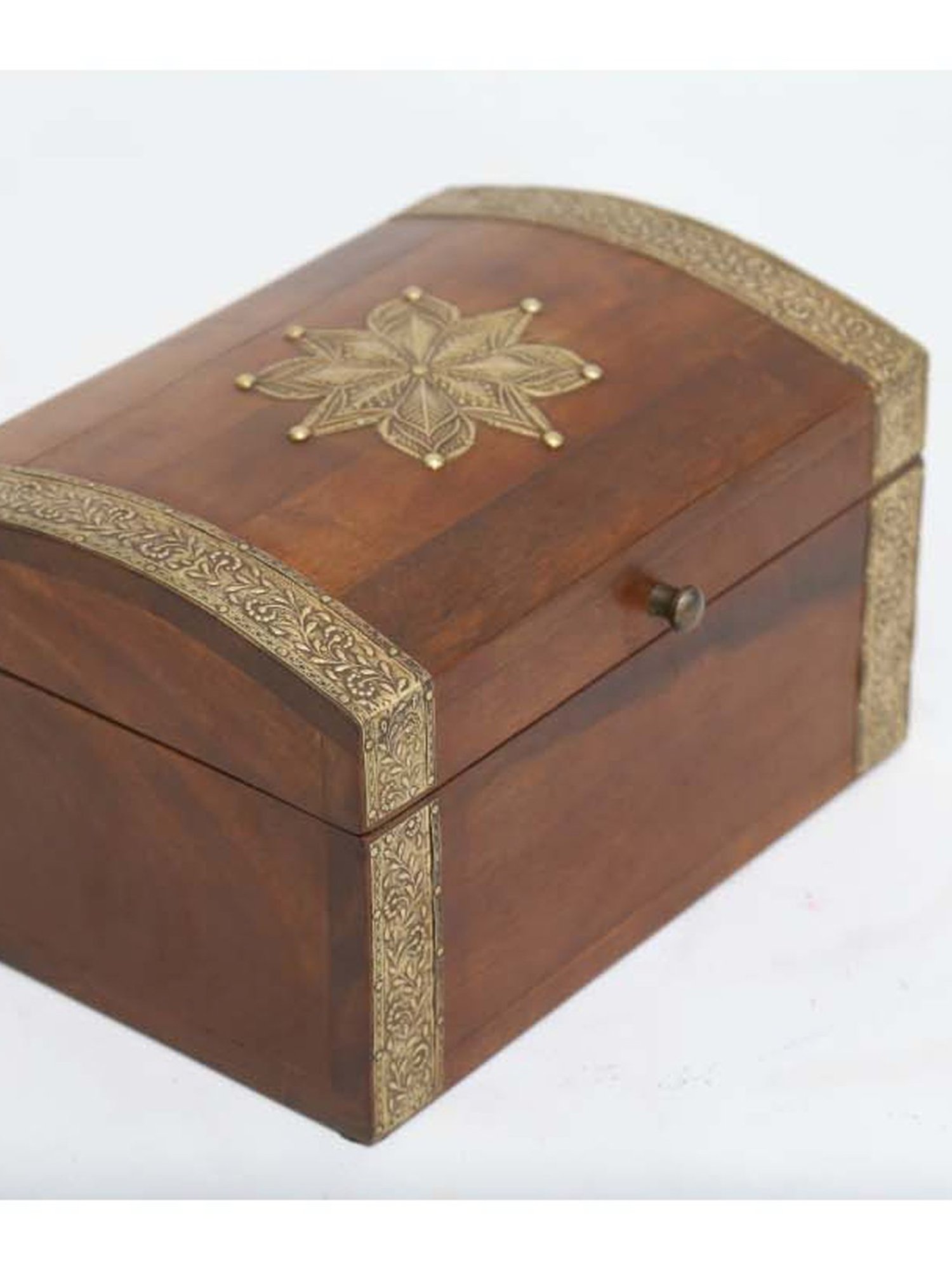 Artisans Rose Dark Brown & Golden Mango Wood Jewellery Box - Set of 1