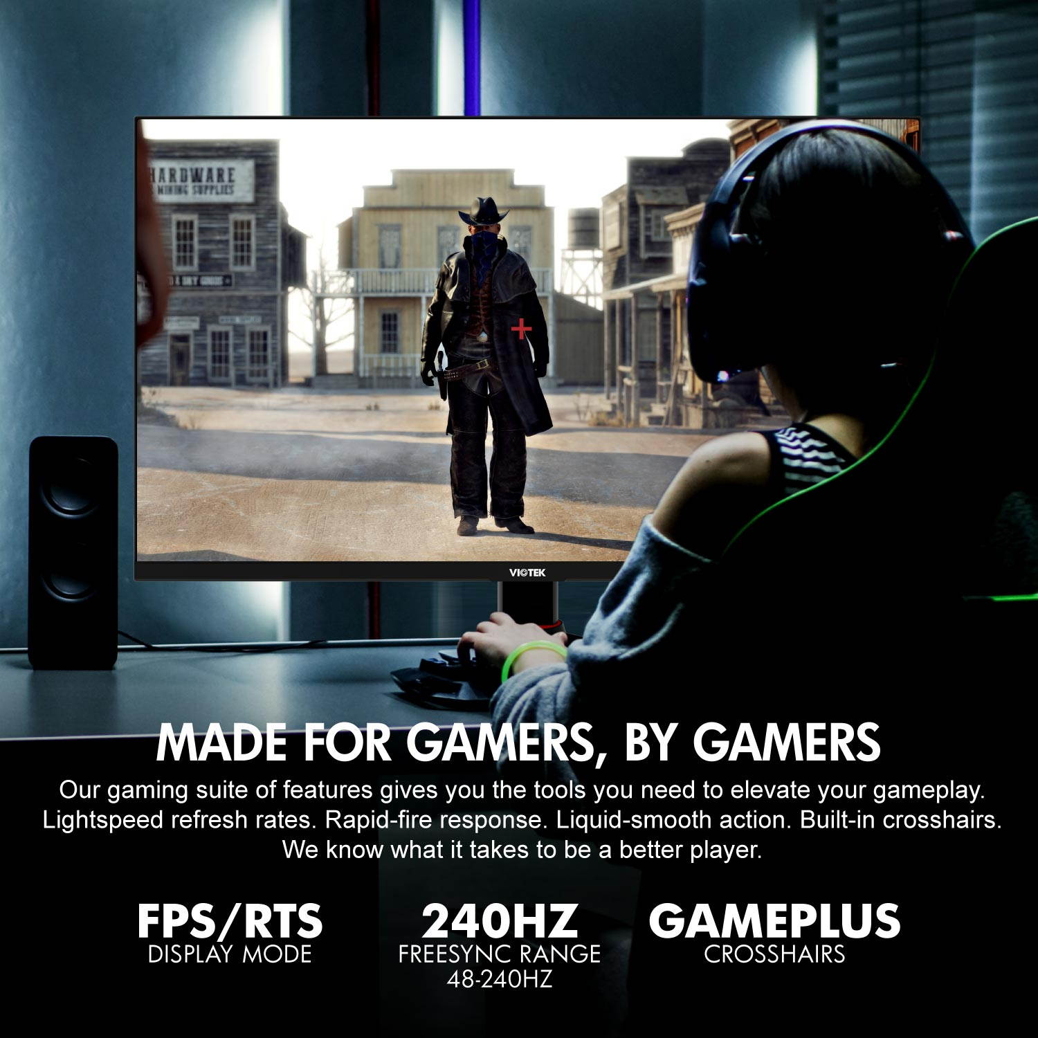 VIOTEK GFT27CXB 27-Inch Gaming Monitor  240Hz Full-HD 1ms  Multi-User Profiles, FreeSync  HDMI, DP, 3.5mm, Height, Tilt, Swivel, Pivot  3-Year Warranty