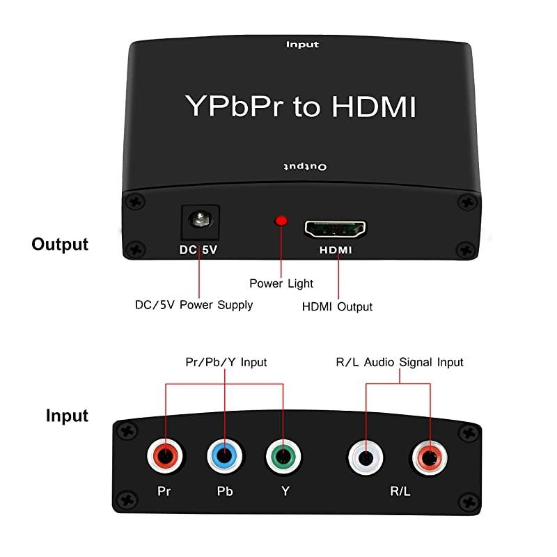 5RCA RGB YPbPr Component to HDMI Converter Adapter,Component YPbPr Input HDMI Output 1080P Support PS3, DVD, Xbox 360 to HDTV, Monitor and Projector