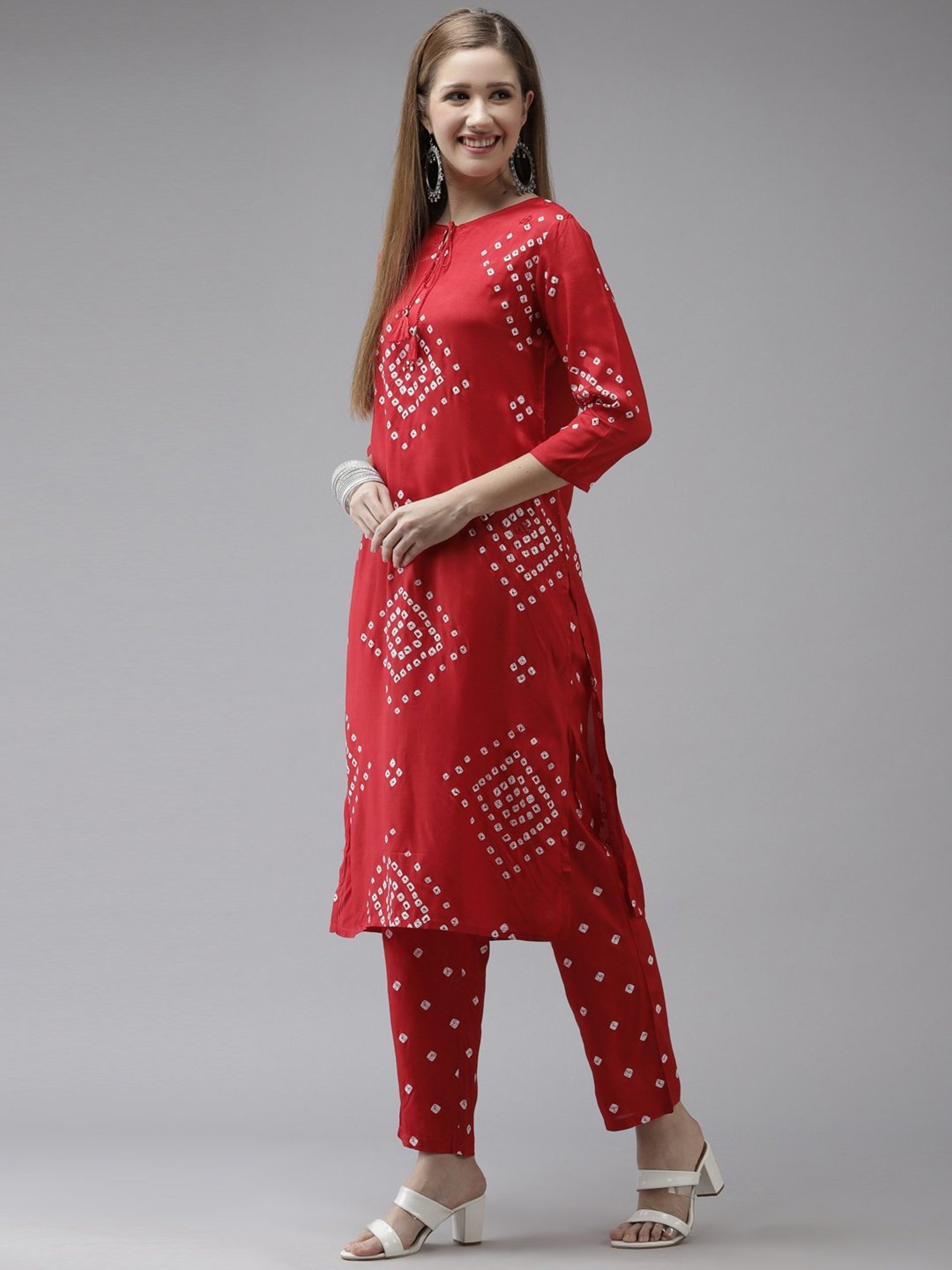 Ishin Red Printed Kurta Pant Set With Dupatta