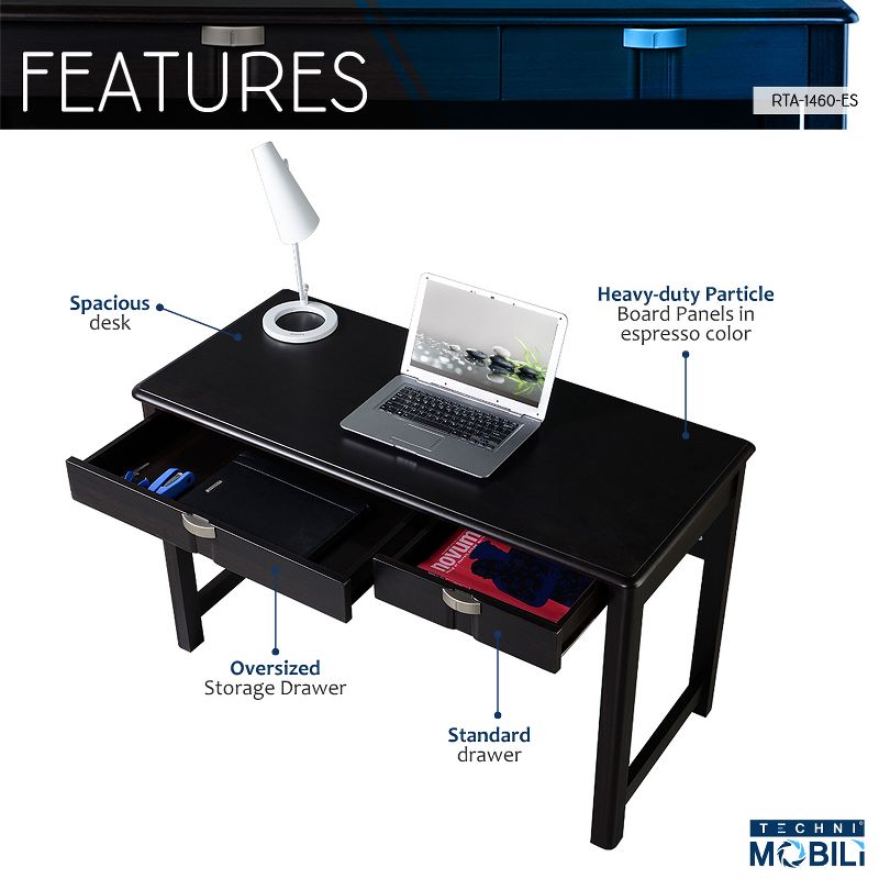 Modern Writing Desk with Storage Espresso Brown - Techni Mobili