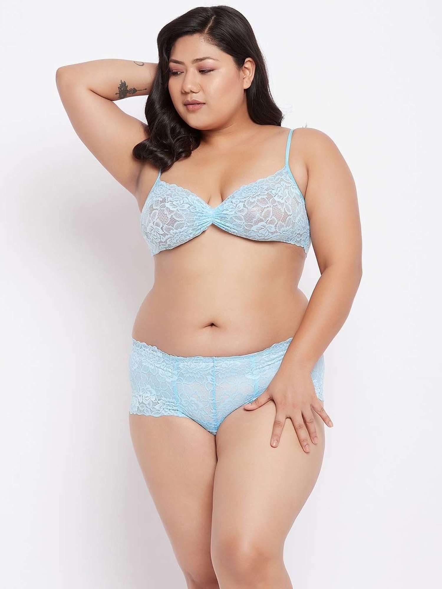 Secrets By ZeroKaata Blue Lace Work Bra Panty Set