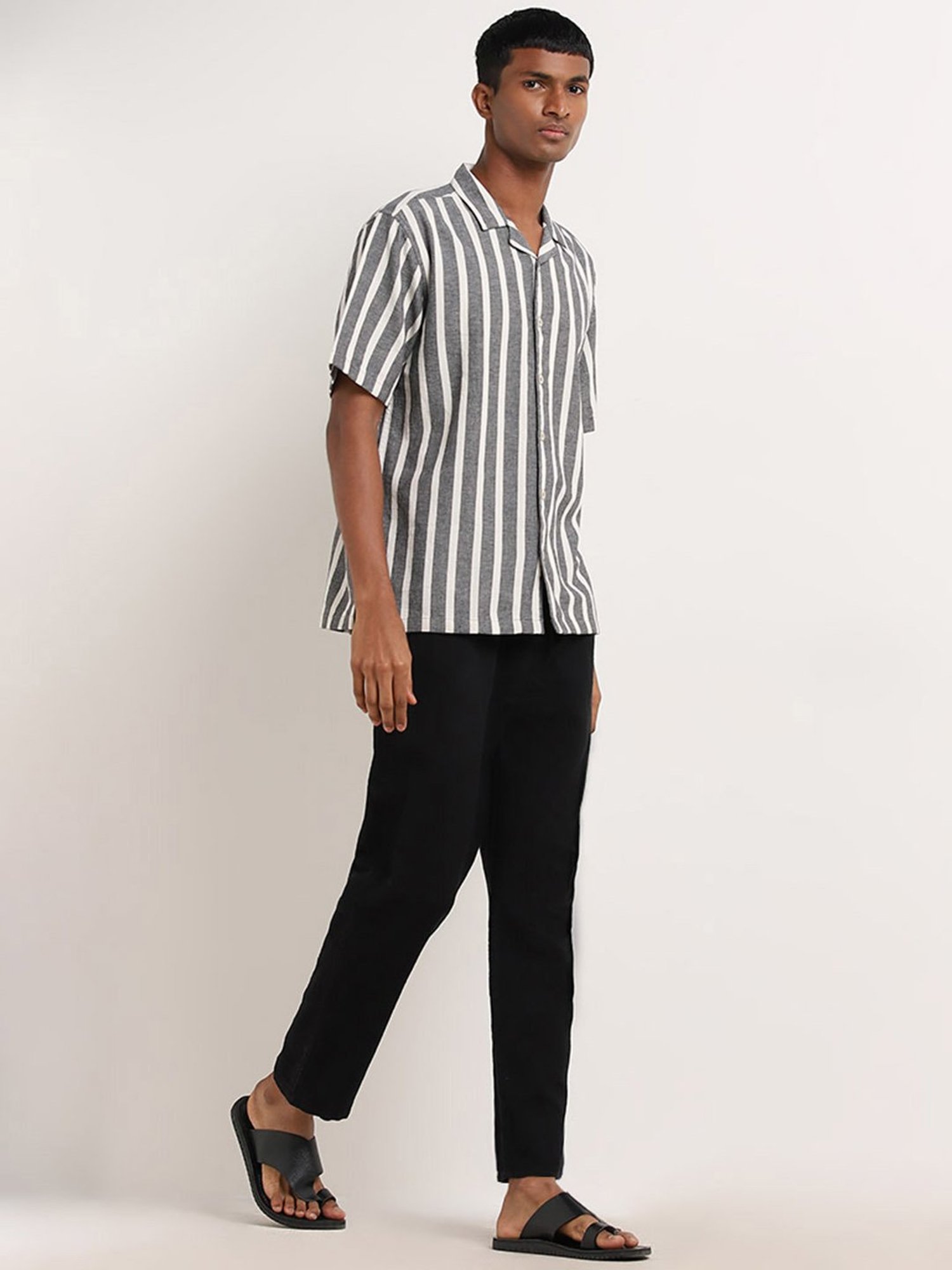 ETA by Westside Grey Striped Relaxed-Fit Cotton Shirt