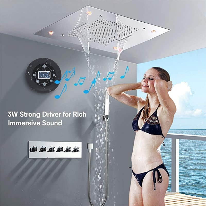 Shower Radio Bluetooth Speaker 50  Waterproof Wireless Bathroom Dab Music with Suction Cup FM Microphone 10 Hours LCD Clock Display SD Card Playing Free Call for iPhone