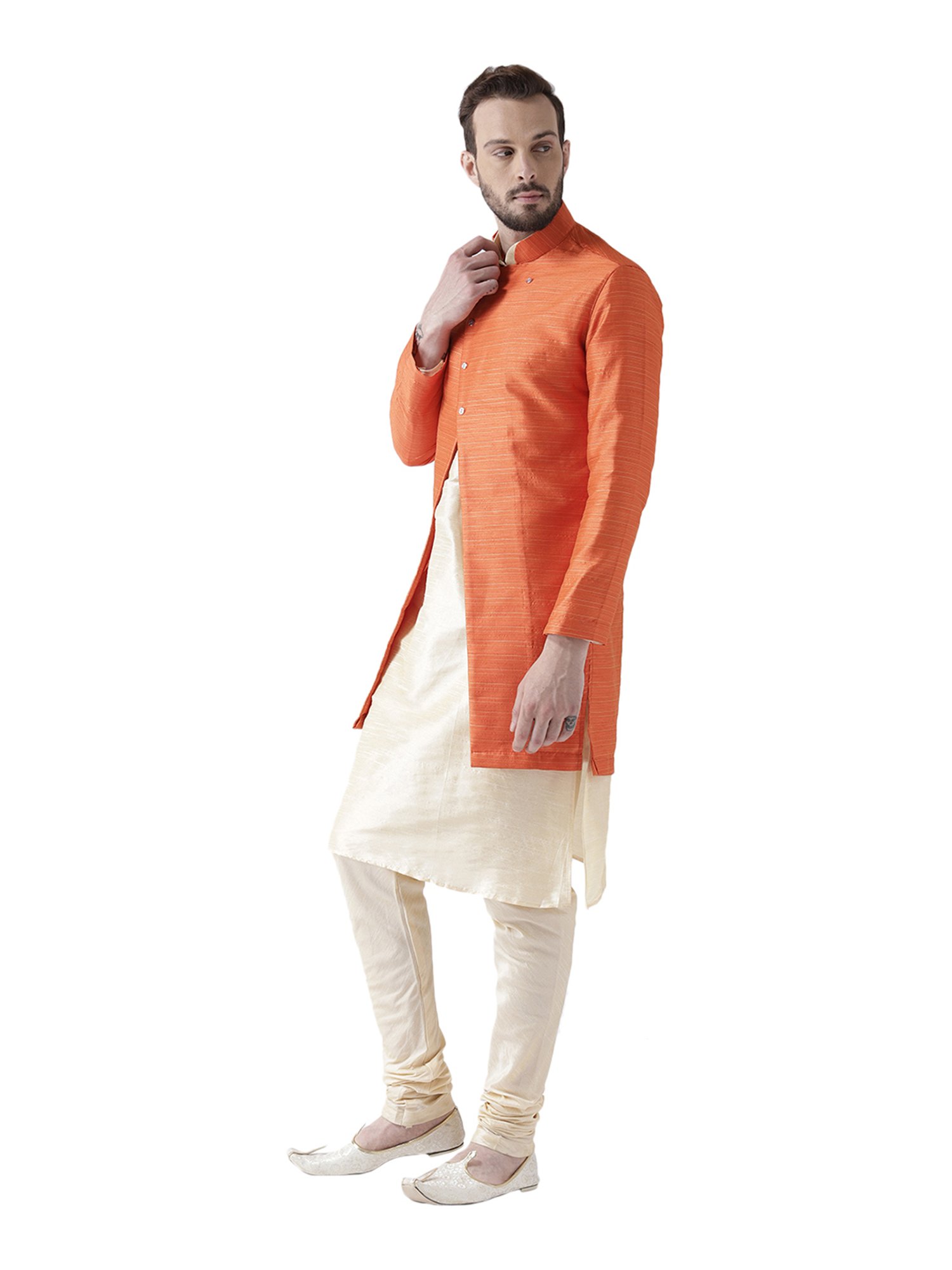 Deyann Orange Striped Sherwani