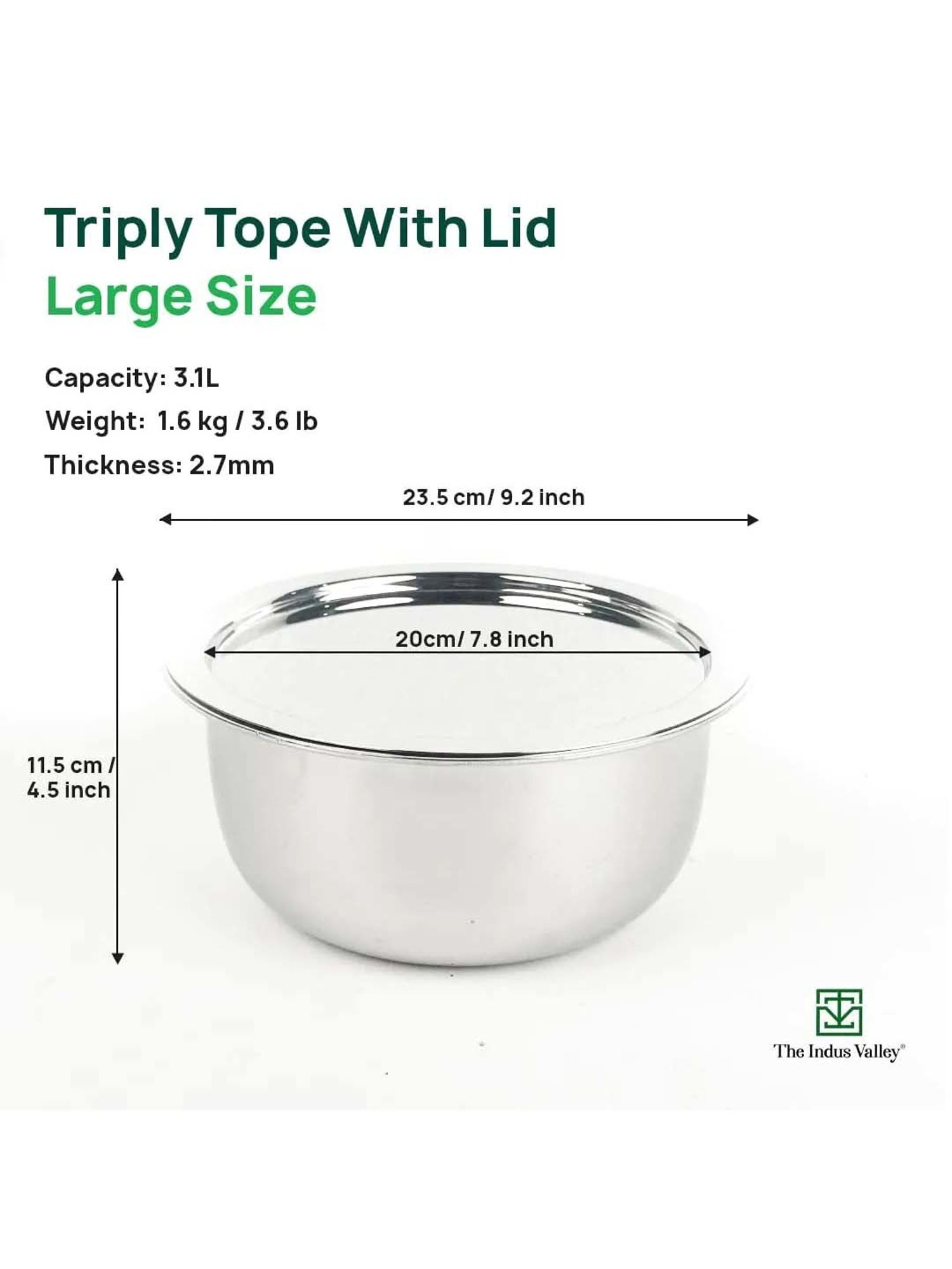 The Indus Valley Silver Stainless Steel 20 cm Gas Compatible Tope With Lid (3.1 L)