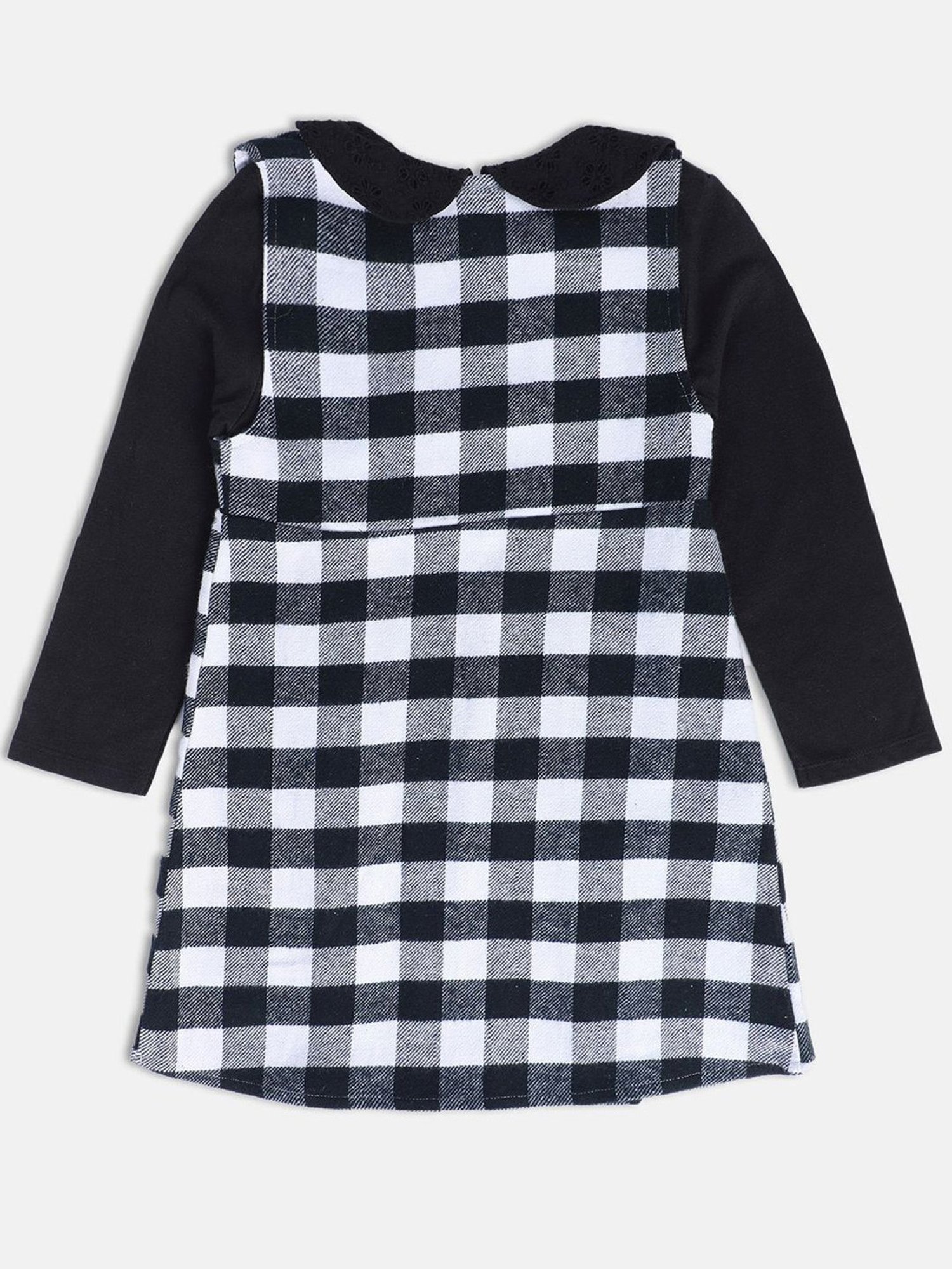 MINIKLUB Kids Black & White Checks Full Sleeves Top with Pinafore Dress