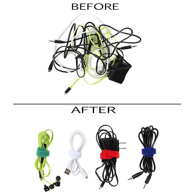 Cord Cable Management Ties - (30) 8" Reusable Self-Gripping Cord Straps - Organize Cables, Cords, and Wires - Cord Organizer for Desks and Offices (Multi-Color)