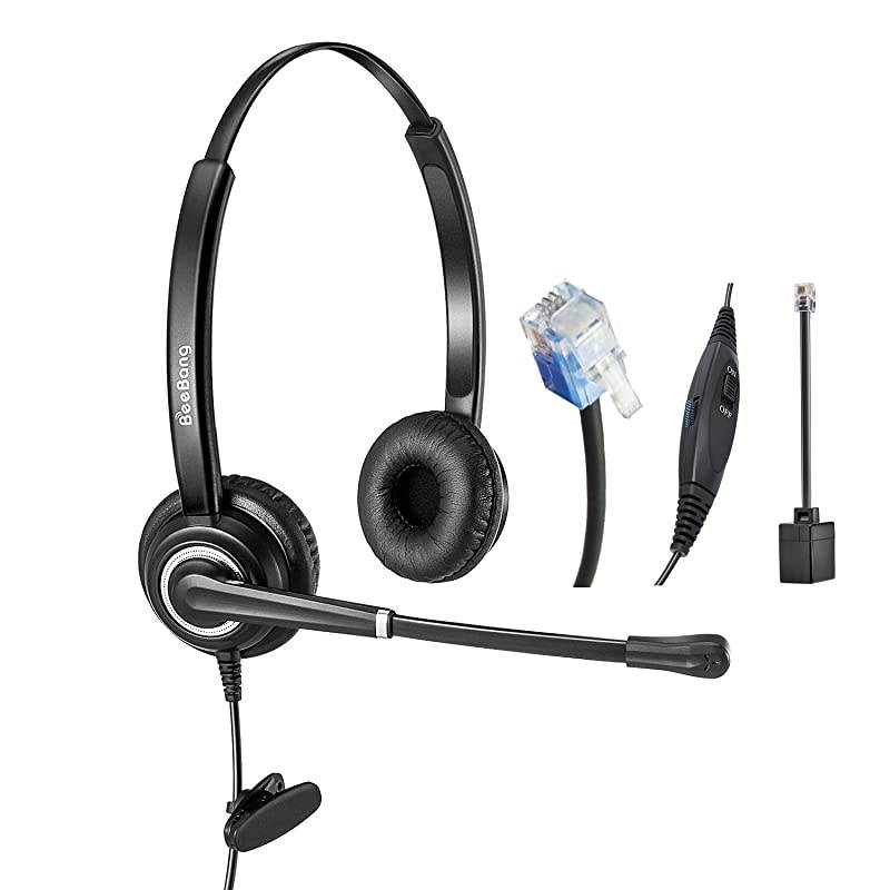 Office Headset with Noise Cancelling Microphone for Business Call wMic Mute Volume Control Telephone Headset Work for Yealink T19 T21 T24 T23 T29 T32 T36 T40 T41 T42 Grandstream