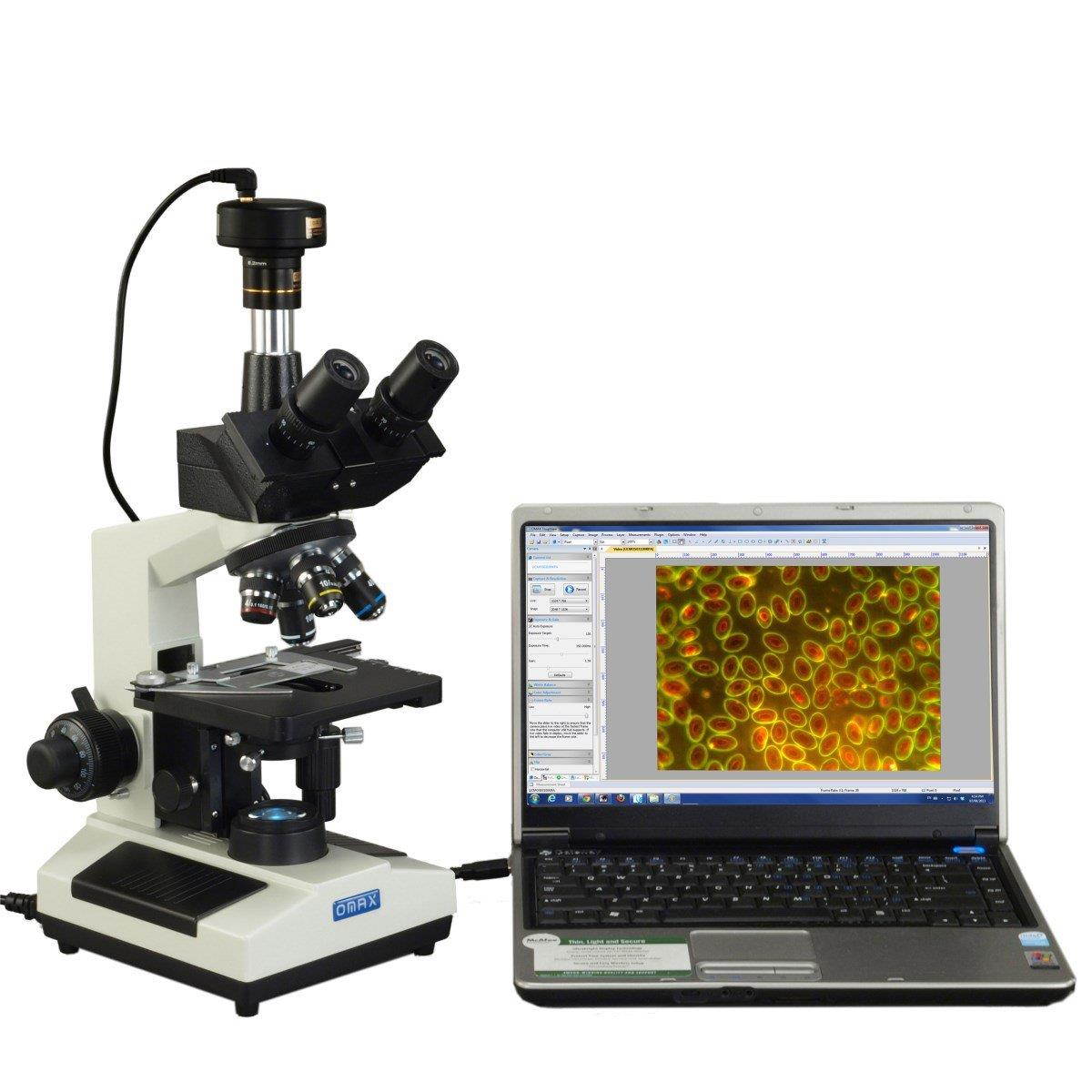 OMAX 5MP Digital 40X-2500X Advanced Oil NA1.25 Darkfield Trinocular Compound LED Microscope with 5.0MP Camera with Measurement, Stitching, Extended Depth of Field Software