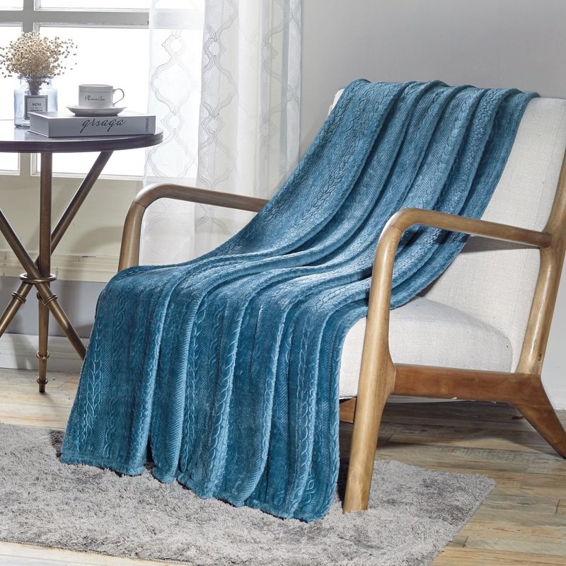 Plazatex V Collection Embossed Pattern Soft & Cozy Flannel Throw Blanket - 50x60" Teal