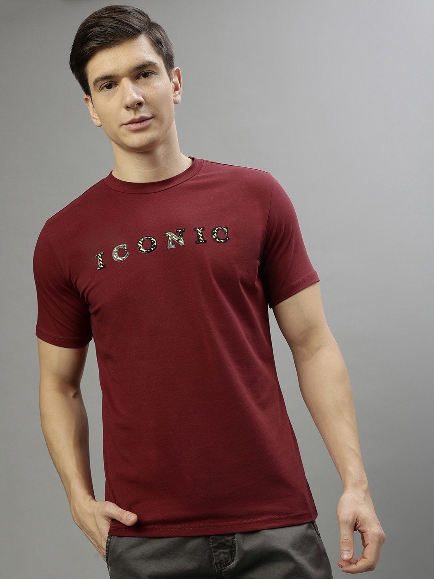 Iconic Men Typography Regular Fit Cotton T-shirt