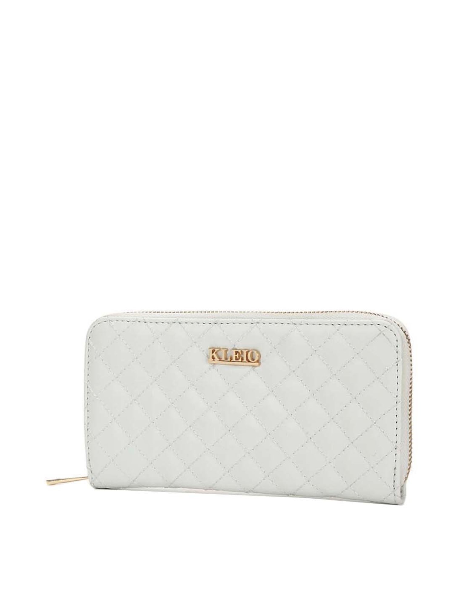 KLEIO White Quilted Zip Around Wallet for Women
