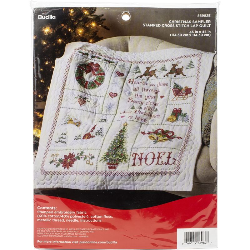 Bucilla Stamped Cross Stitch Lap Quilt 45"X45"-Christmas Sampler