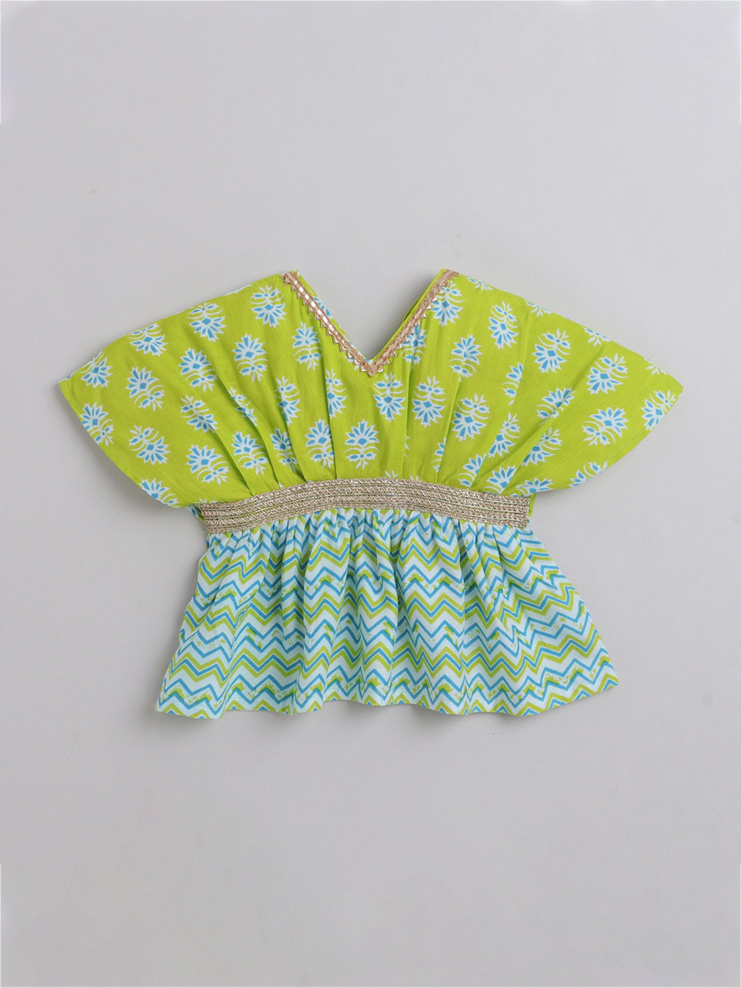 Many Frocks Kids Green & White Printed Top with Plazzos