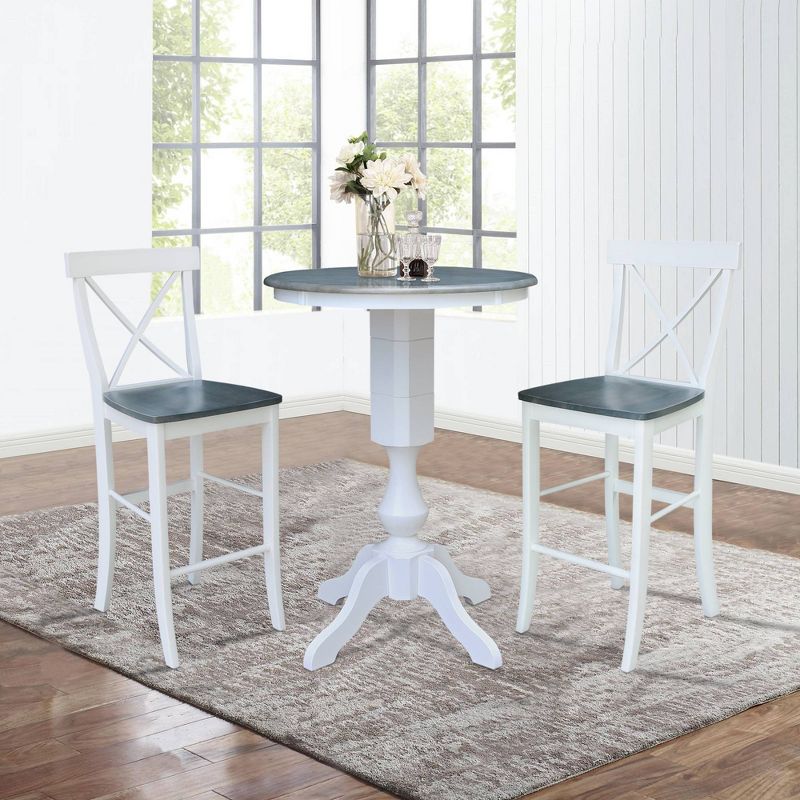 30" Round Bar Height Dining Sets with 2 X Back Stools White/Heather Gray - International Concepts