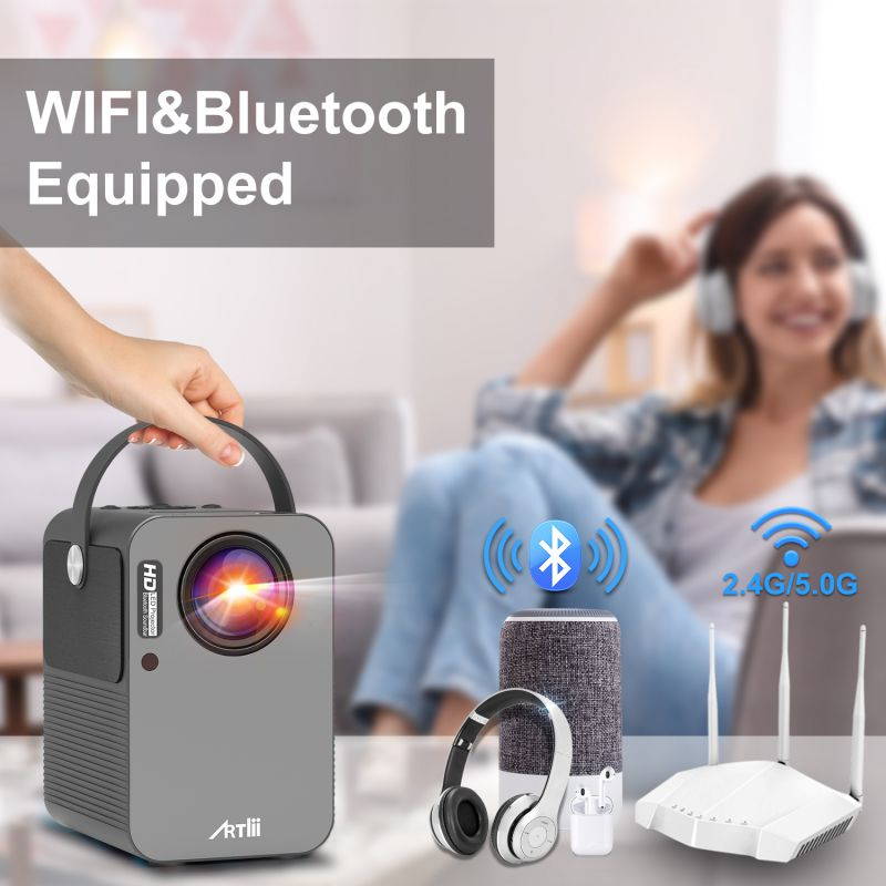 Portable Projector - Artlii Play Android TV 9.0 Smart WiFi Bluetooth LED Business Projector Support 4K, &plusmn;45&deg;4D Keystone Correction, HiFi Dolby Stereo, Home Theater Projector with Netflix, Prime Video