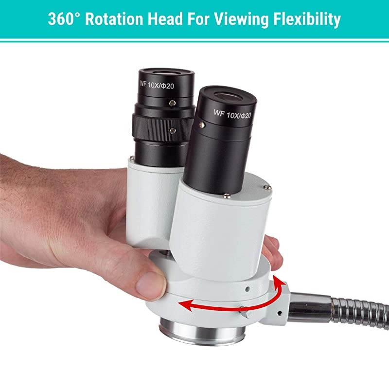 8X Magnification Binocular Stereo Microscope w 360 Revolve Dental Lab Electronic Repair Soldering Shop Gooseneck Illuminator