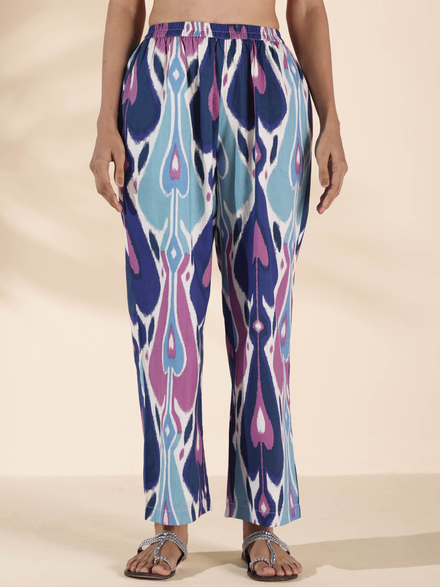 true Browns Blue Printed Top Pant Set