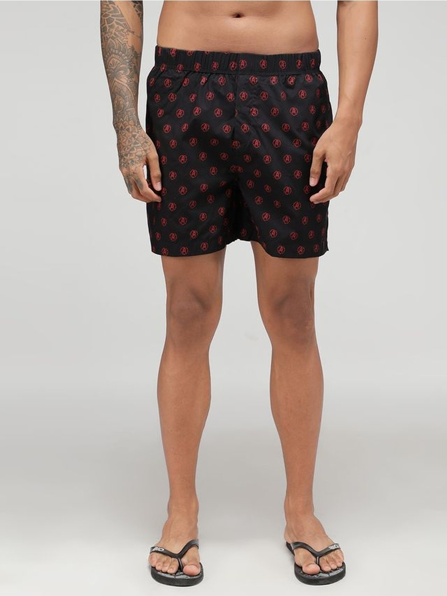 Zoiro Black Cotton Regular Fit Printed Boxers