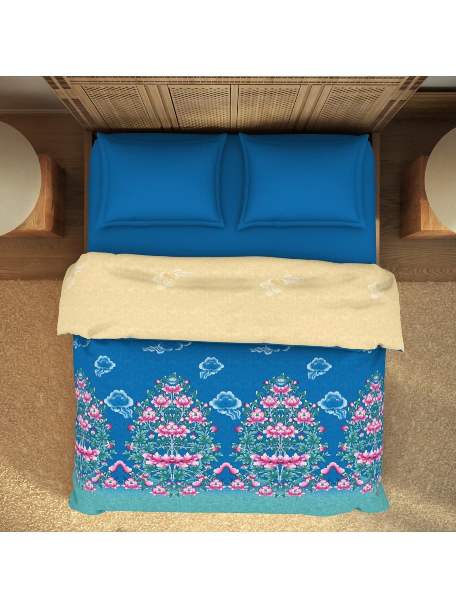 Welspun Bliss Light Silver & Blue Microfibre 120 GSM Shell Double Bed Quilt