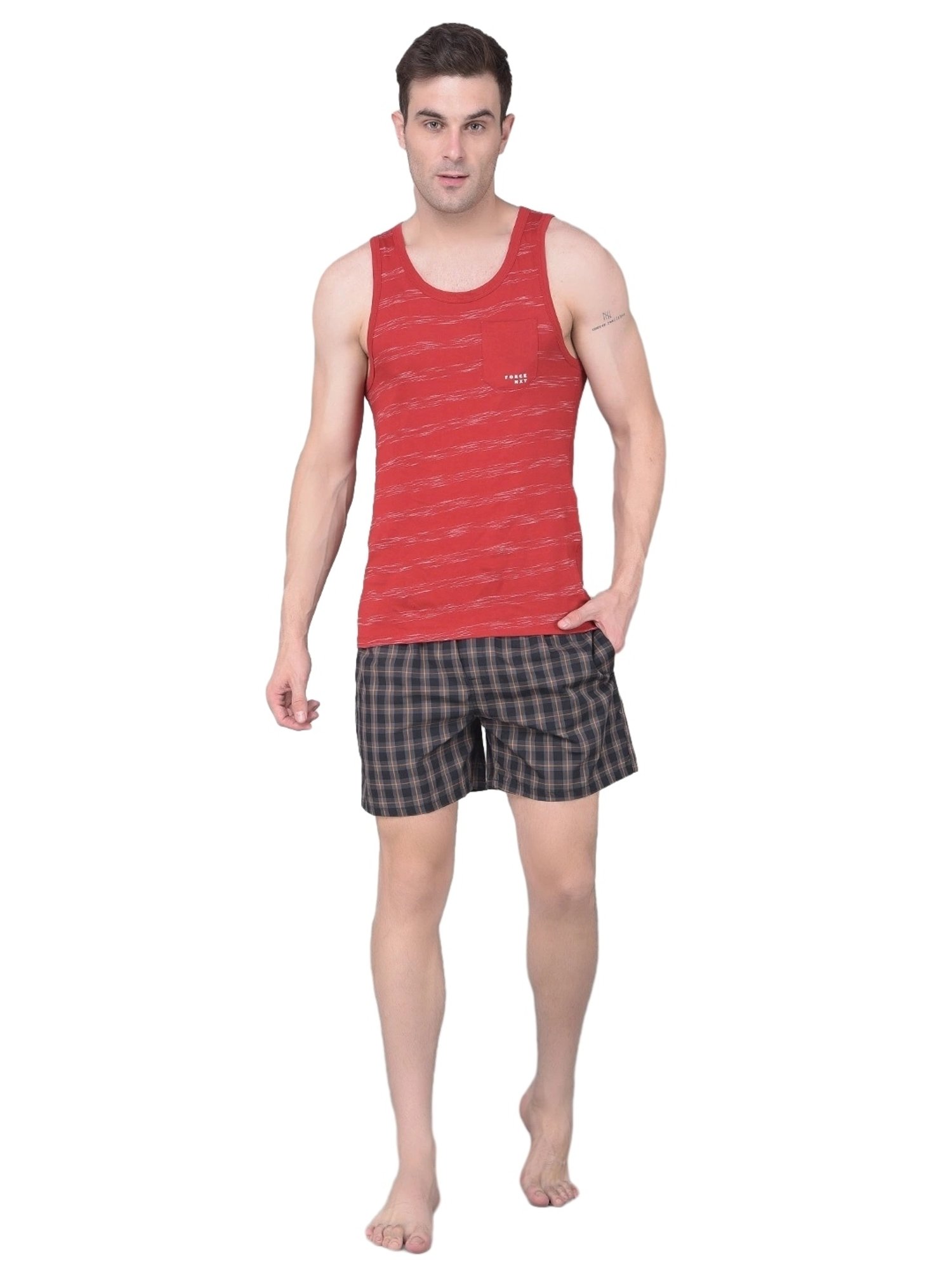 Force NXT Black Cotton Regular Fit Checks Boxers