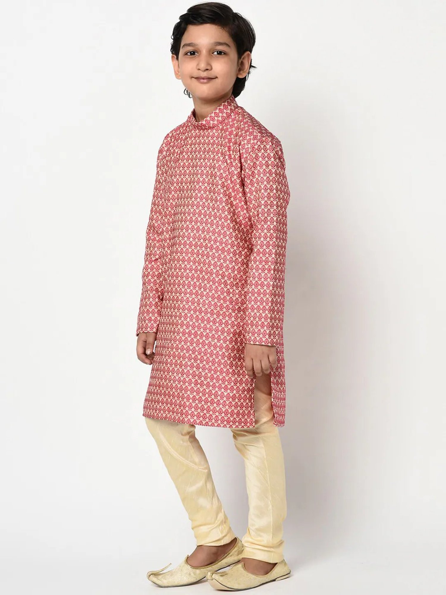 Deyann Kids Pink & Cream Embroidery Full Sleeves Kurta with Pyjamas