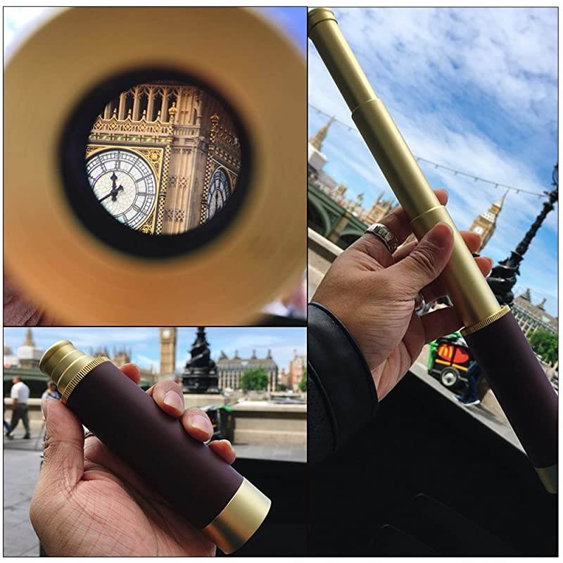 25x30 Zoomable Monocular Vintage Pirate Telescope Waterproof Aluminum Alloy Brass Adjustable Optics Telescope for Travel Navigation Sailing Voyage View Watching Games