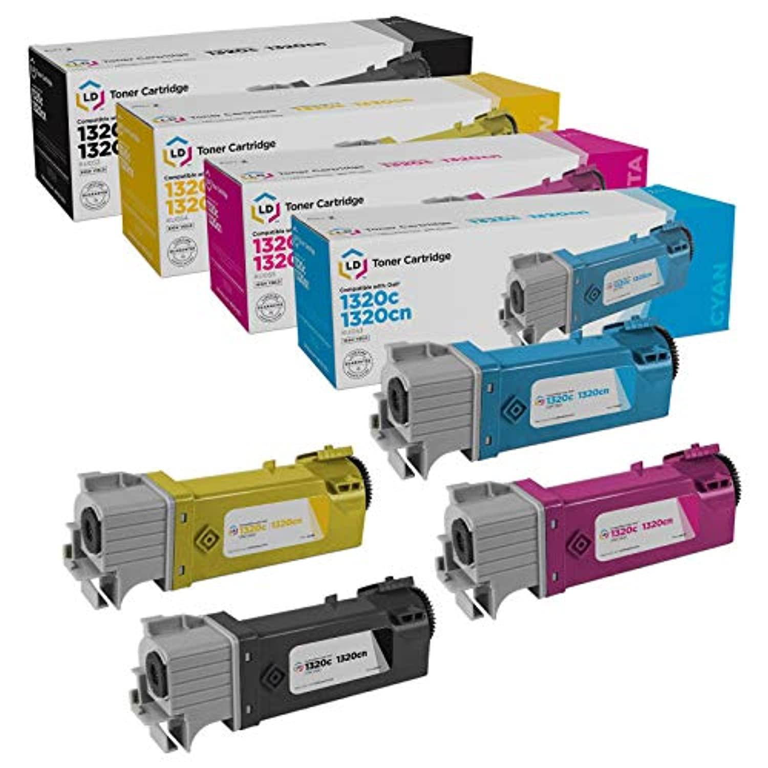 LD &copy; Compatible Set of 4 Dell 1320 / 1320c Toner Cartridges: 1 Black KU052, Cyan KU053, Magenta KU055, and Yellow KU054