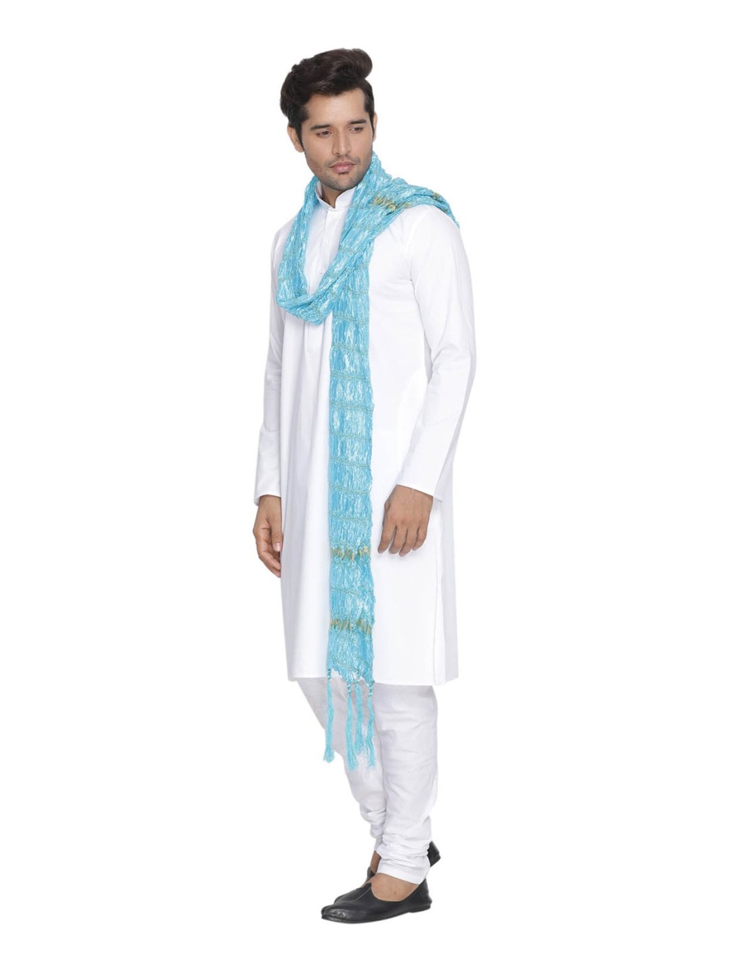 VASTRAMAY Sky Blue Lace Pattern Ethnic Dupatta