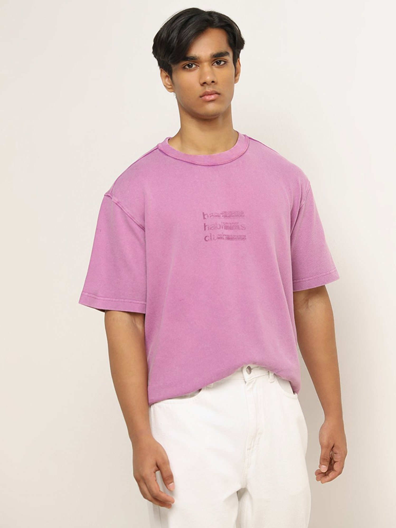 Nuon by Westside Dusty Pink Typographic Relaxed-Fit Cotton T-Shirt