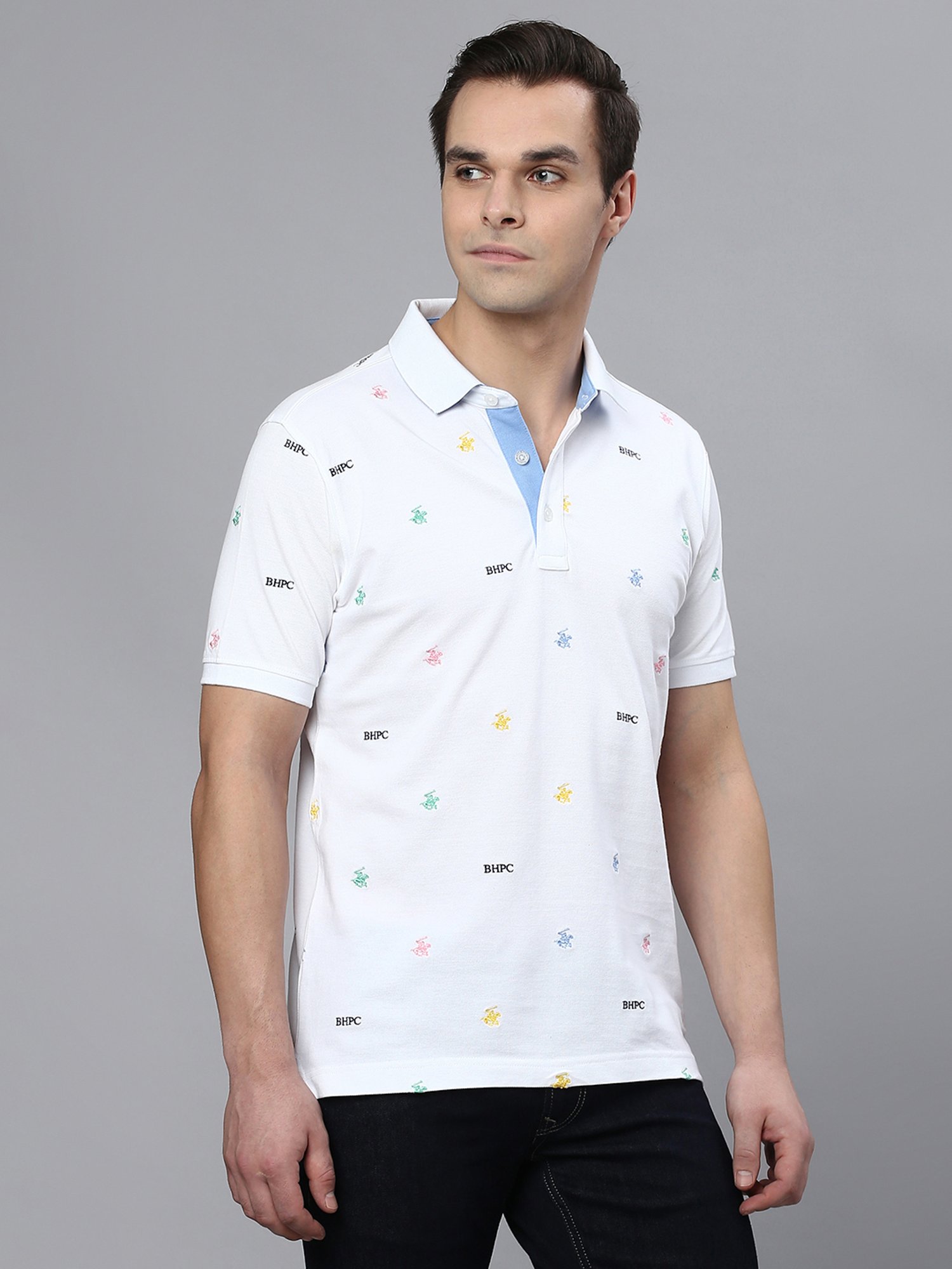 Beverly Hills Polo Club White Regular Fit Cotton Polo T-Shirt