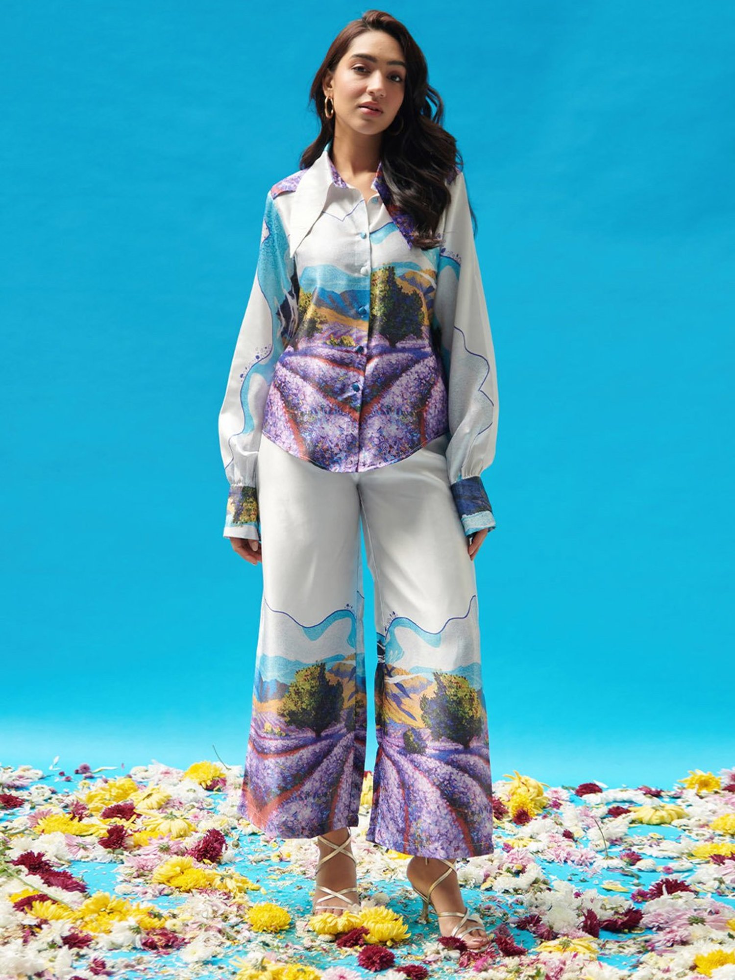 Cin Cin Long Collar Printed Shirt With Pants