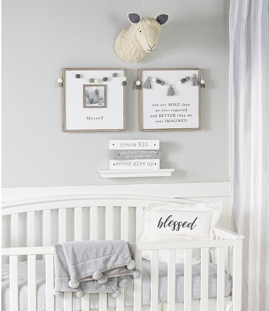 Mud Pie Blessed Cotton Frayed Lumbar Pillow Nursery Decor