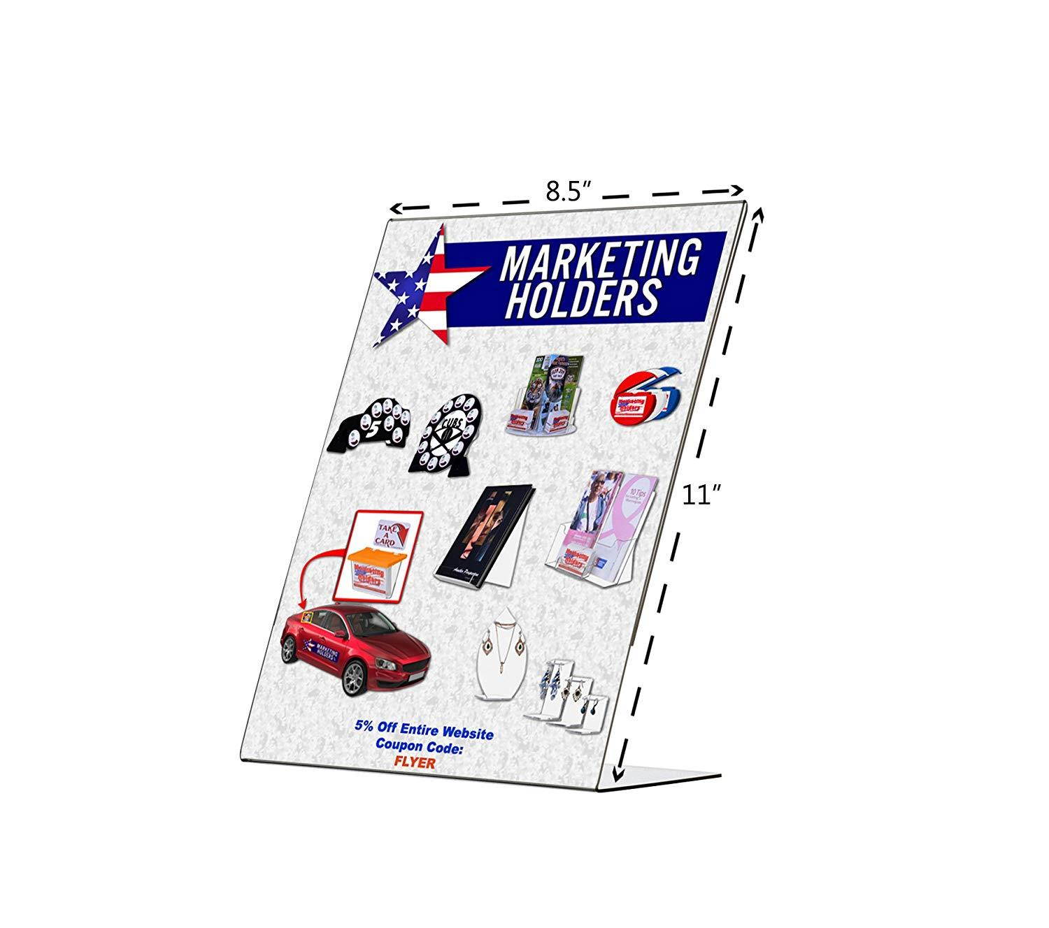 Marketing Holders Table Sign Holder/Frame Clear Slanted Back Advertisement Display Counter 8.5" w x 11" h Lot of 3