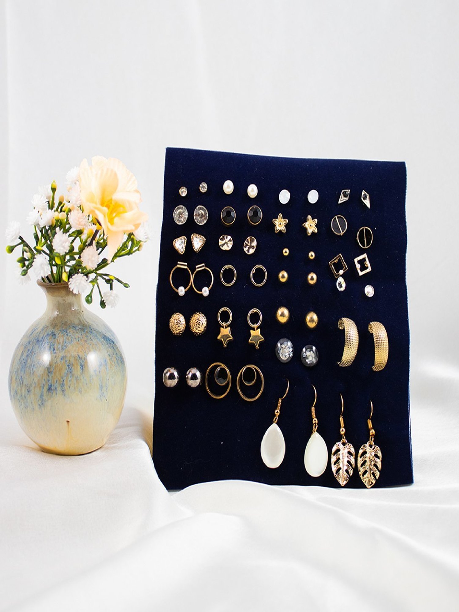 Jewelz Fashion Silver Hoop and Stud Earring Set for Women & Girls Pack of 25