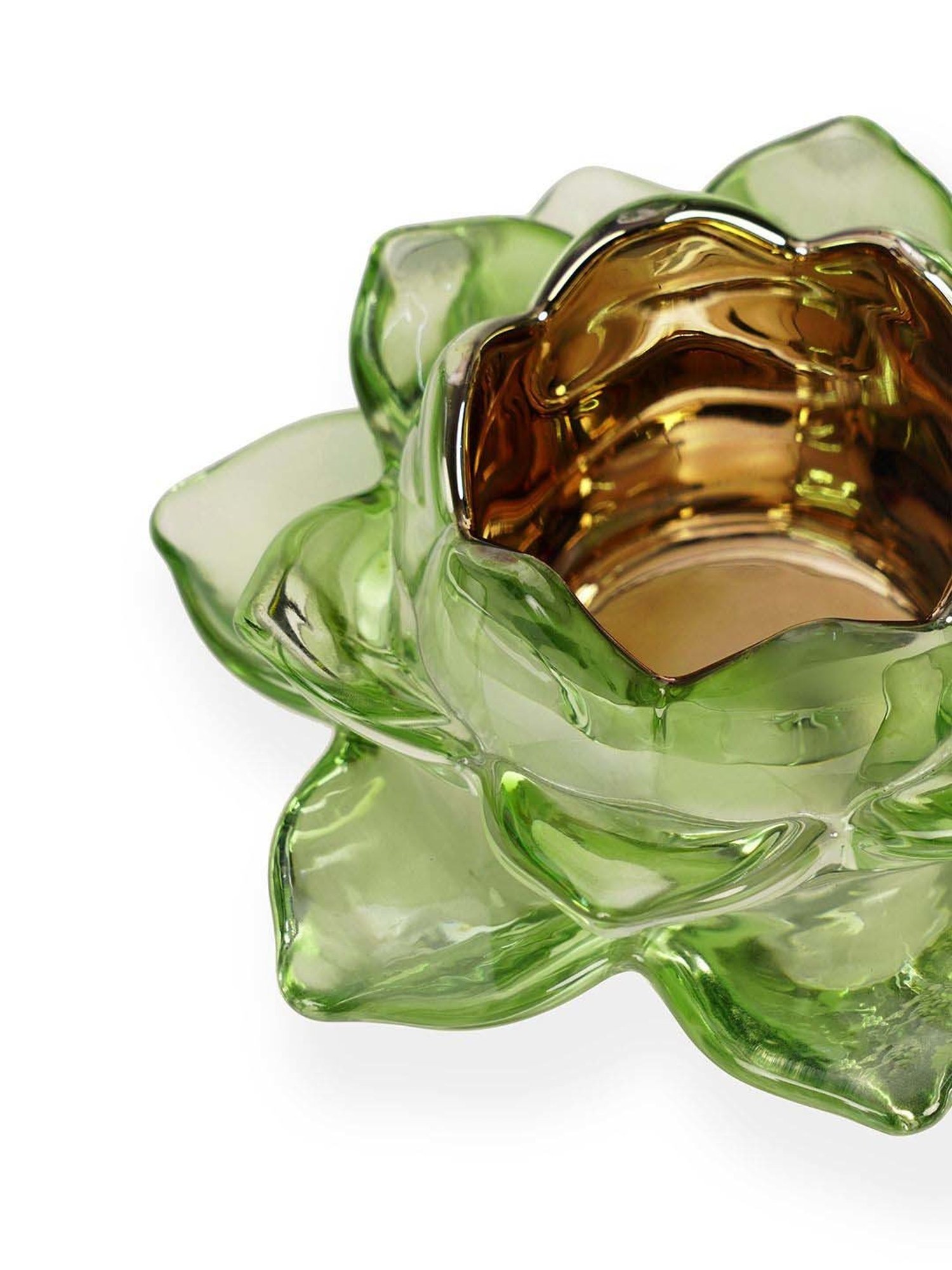 Pure Home and Living Green Glass Lotus Shaped Tealight Holder - Set of 2