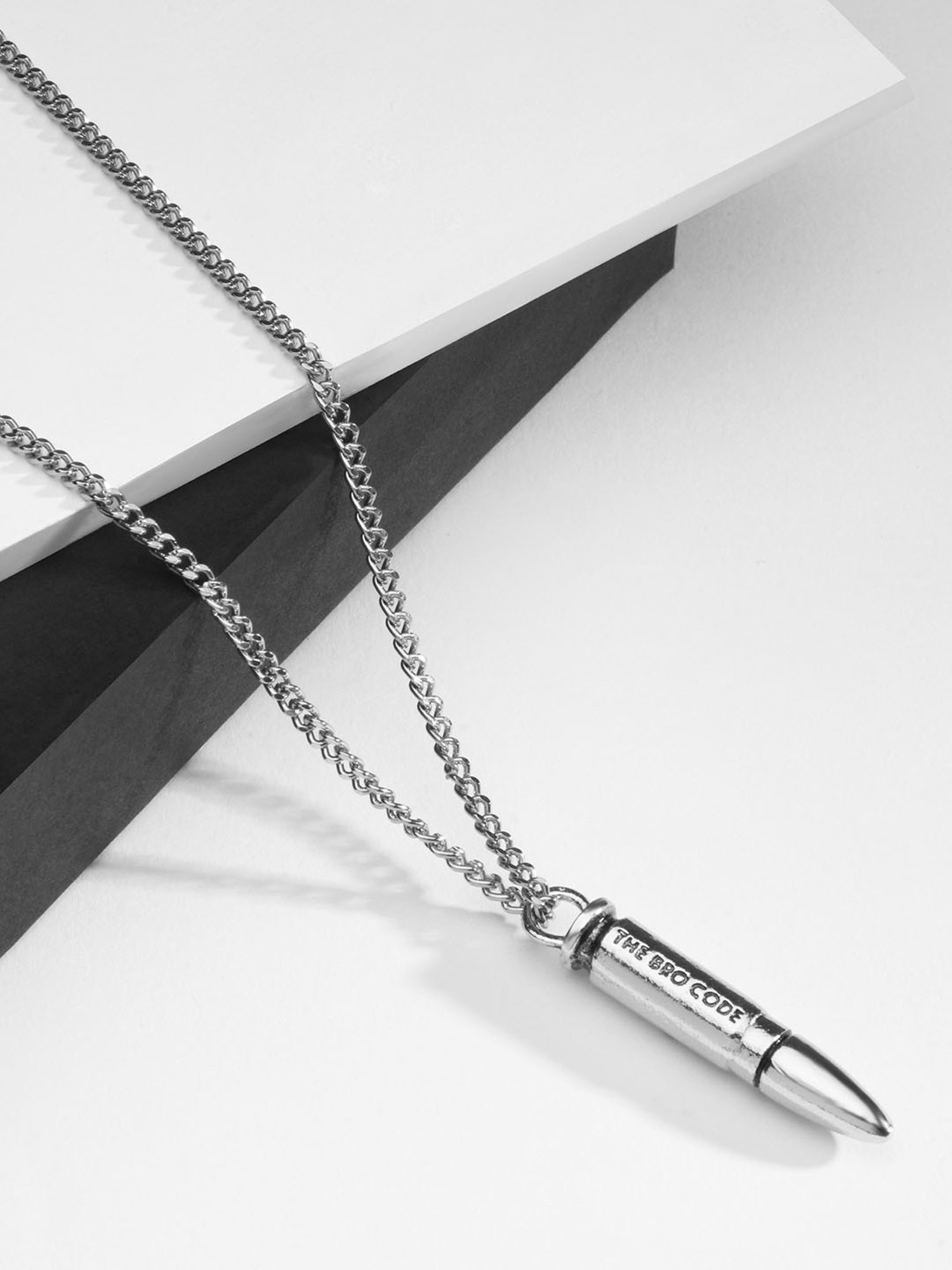 The Bro Code Engraved Silver-Plated Bullet Pendant Necklace for Men