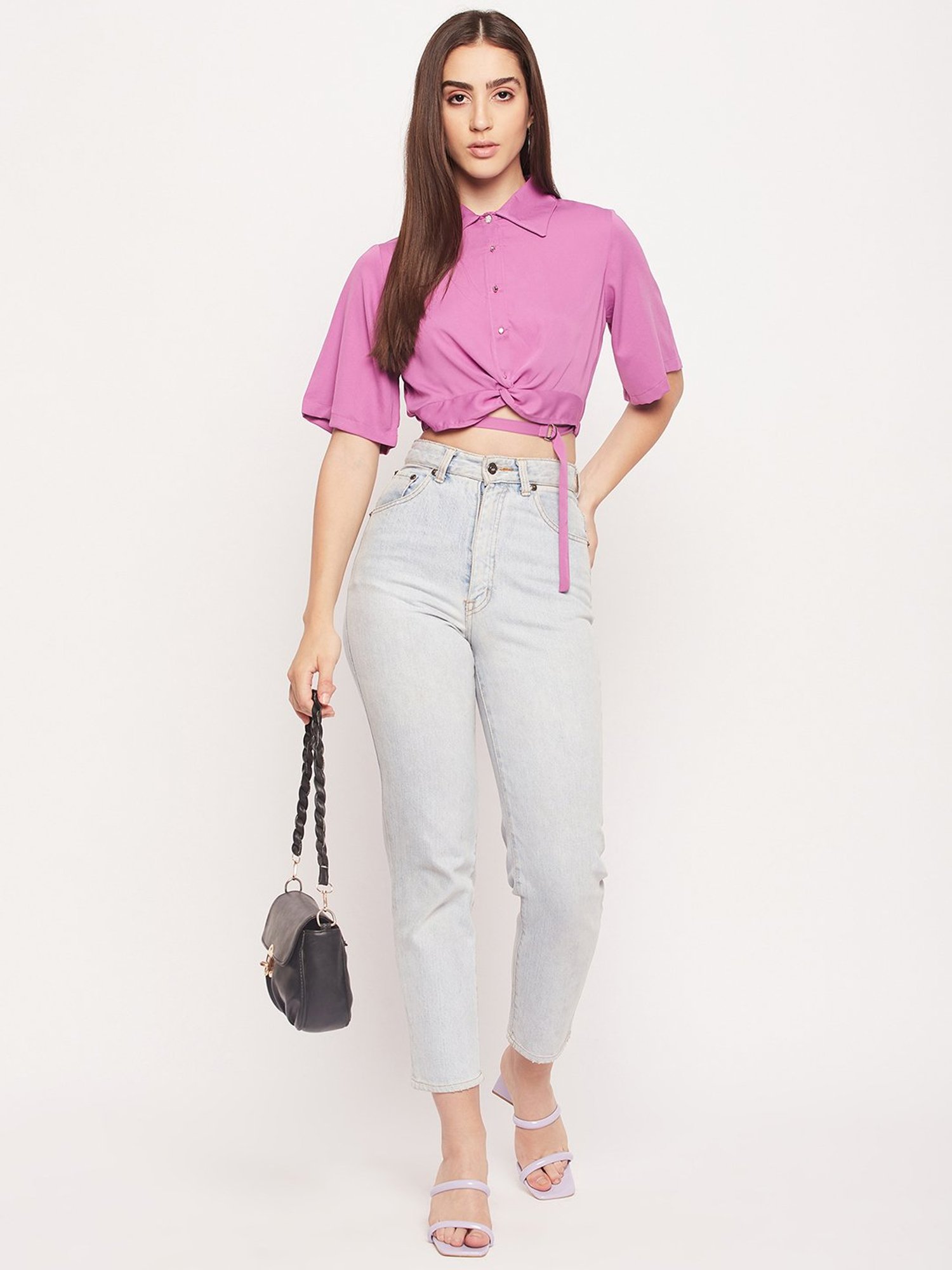 MADAME Purple Regular Fit Crop Top