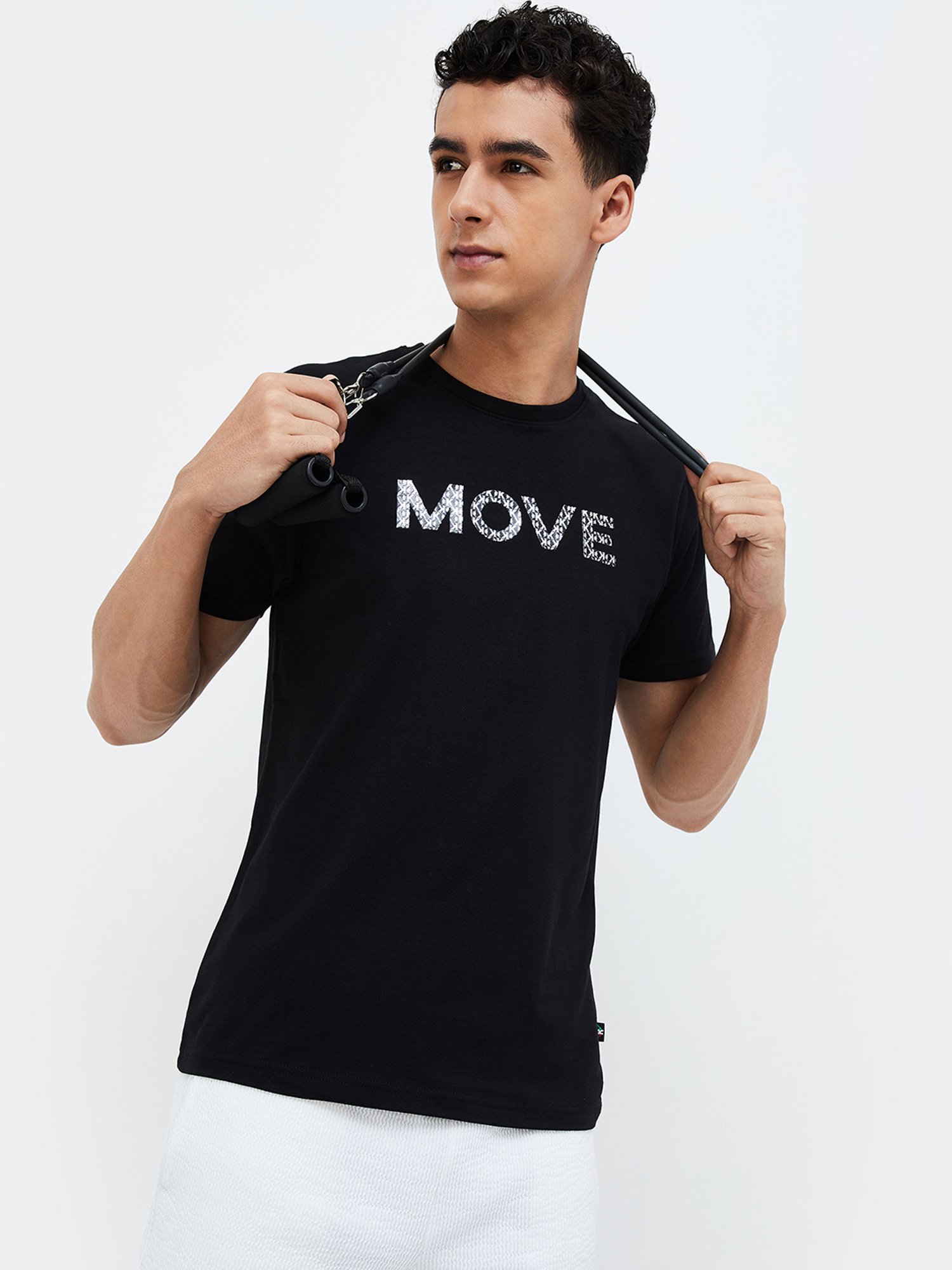 KAPPA Black Regular Fit Printed Sports T-Shirt