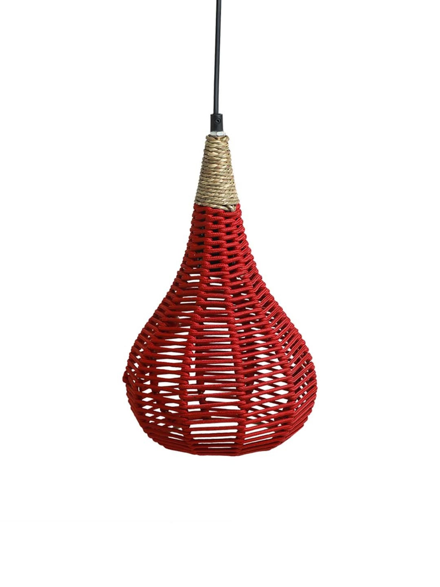 ExclusiveLane Paradise Red & Beige Jute Handwoven Hanging Pendant Lamp