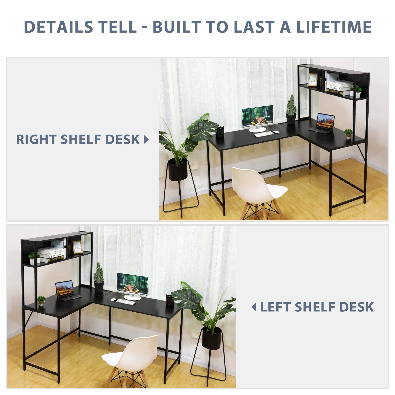 Gome L-Shaped Corner Desk with Hutch - Reversible Computer Writing Desk with Storage Bookshelf, Large PC Study Desk with Shelves, Modern Work Desk Gaming Table for Home Office