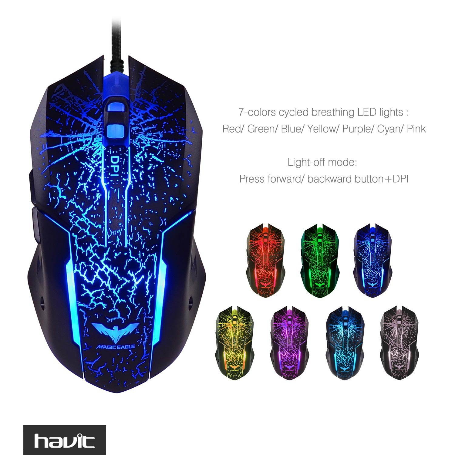 Gaming Keyboard and Mouse Combo, Led Rainbow Backlit Wired Gaming Keyboard and Gaming Mouse,Up to 3200 DPI,19 Anti-ghosting key ,5 multimedia keys - Black