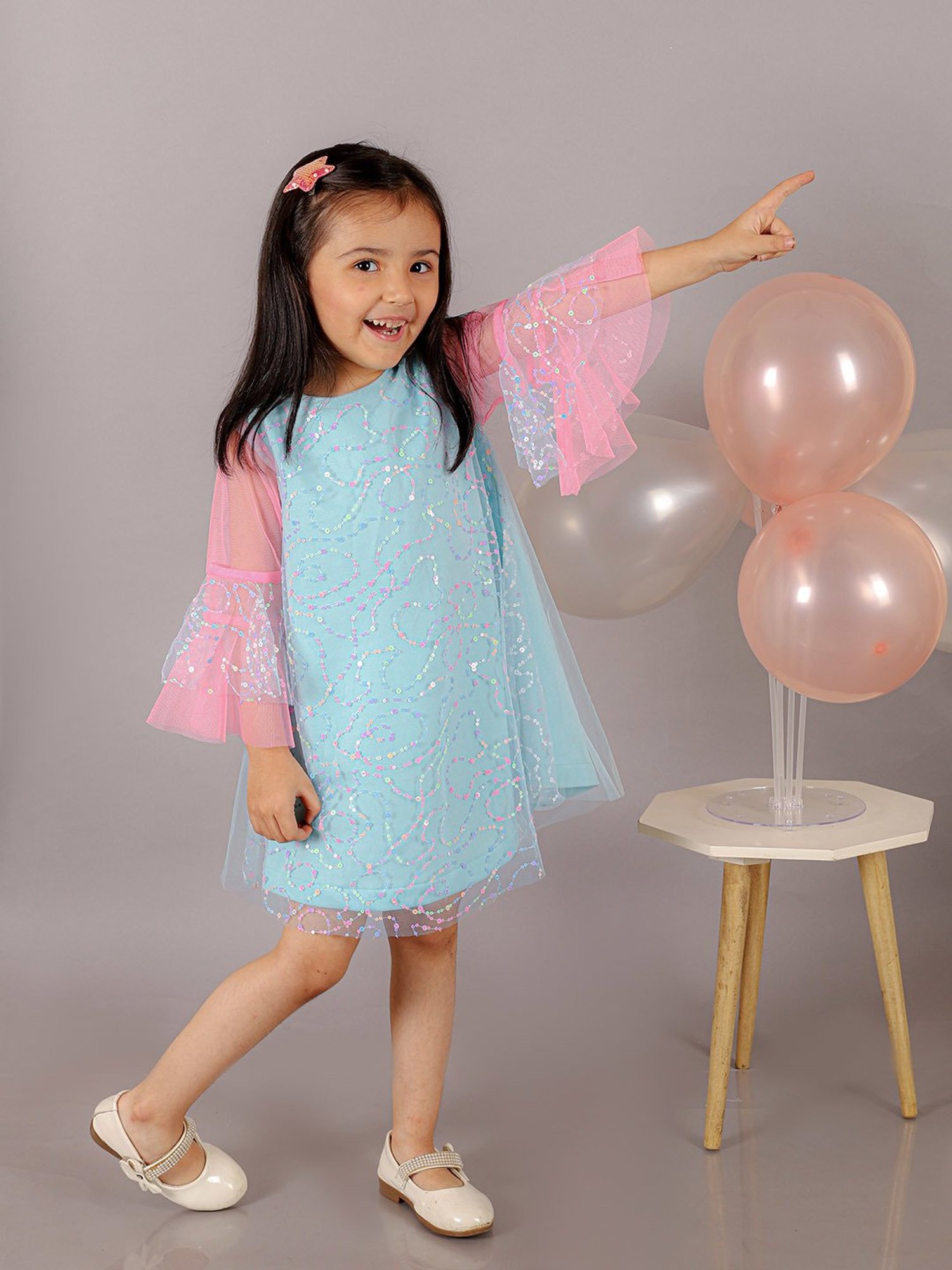 Lil Drama Kids Sky Blue Embellished Dress